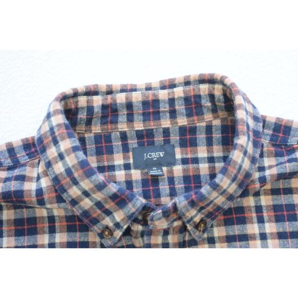 J Crew Flannel Camp Shirt Faux Leather Elbows Button Up Long Sleeve Mens Sz XL - Picture 6 of 8